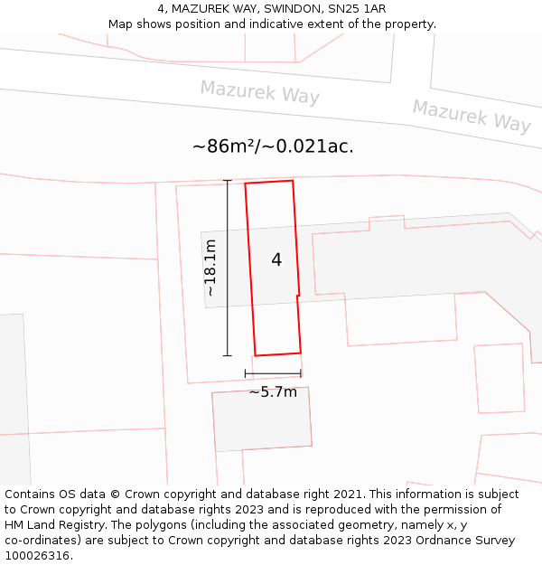 4, MAZUREK WAY, SWINDON, SN25 1AR: Plot and title map