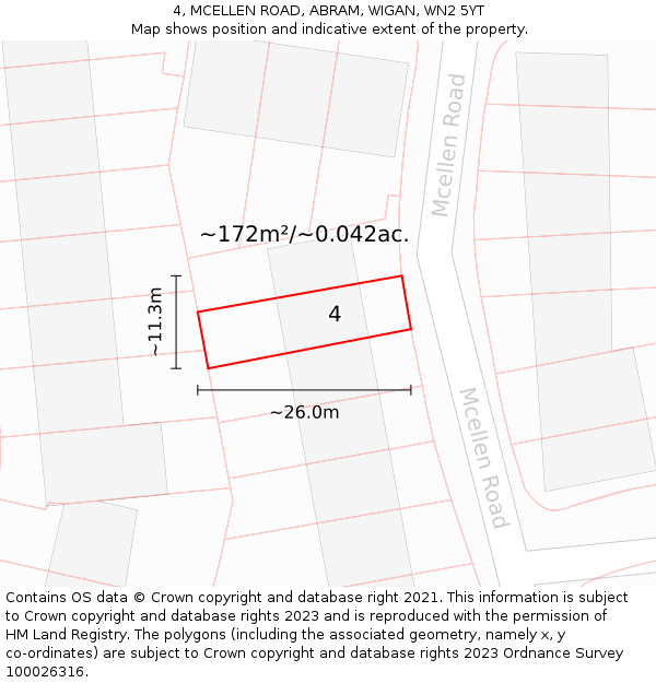 4, MCELLEN ROAD, ABRAM, WIGAN, WN2 5YT: Plot and title map