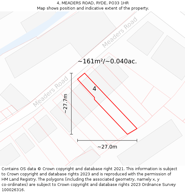 4, MEADERS ROAD, RYDE, PO33 1HR: Plot and title map