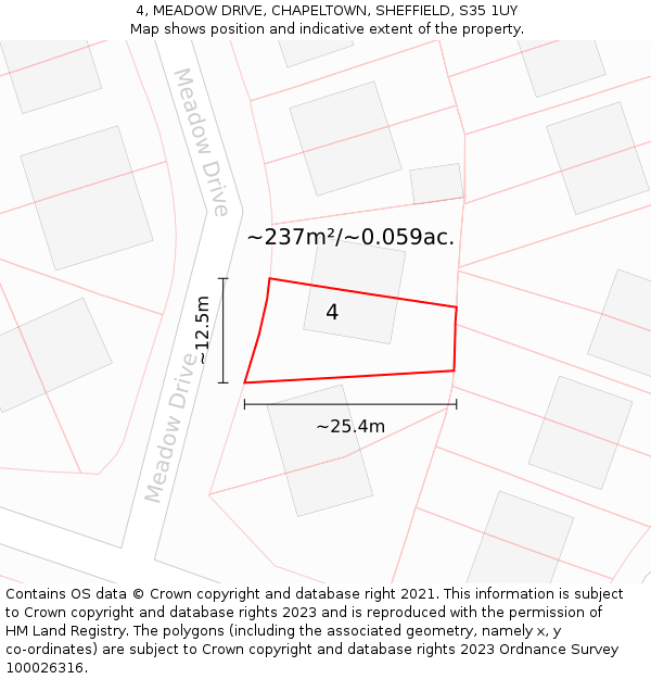 4, MEADOW DRIVE, CHAPELTOWN, SHEFFIELD, S35 1UY: Plot and title map