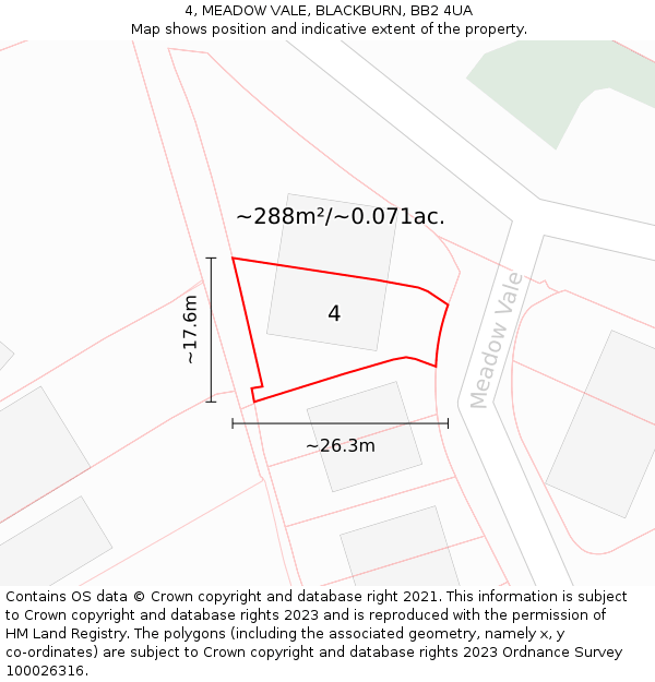 4, MEADOW VALE, BLACKBURN, BB2 4UA: Plot and title map