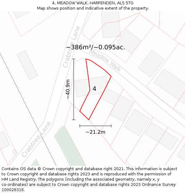 4, MEADOW WALK, HARPENDEN, AL5 5TG: Plot and title map