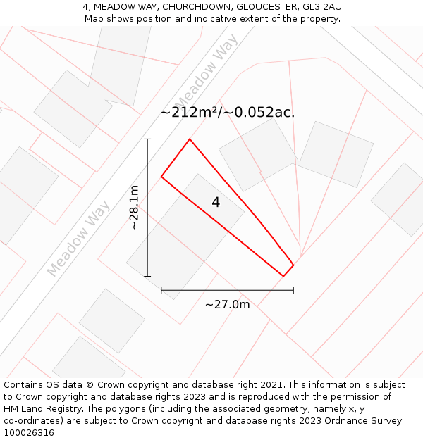 4, MEADOW WAY, CHURCHDOWN, GLOUCESTER, GL3 2AU: Plot and title map