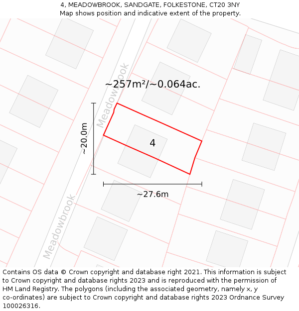 4, MEADOWBROOK, SANDGATE, FOLKESTONE, CT20 3NY: Plot and title map