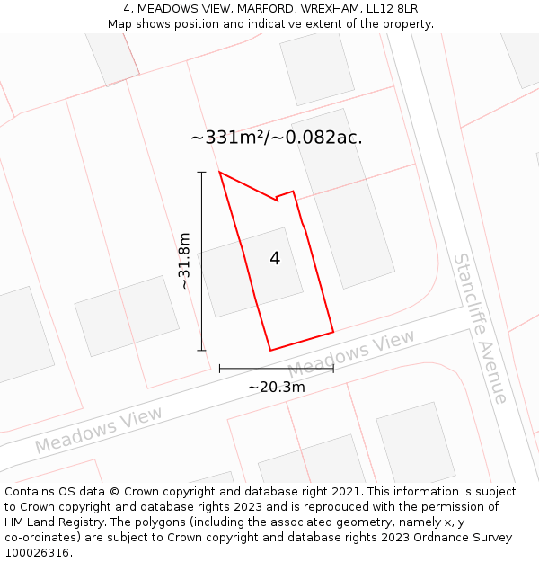 4, MEADOWS VIEW, MARFORD, WREXHAM, LL12 8LR: Plot and title map