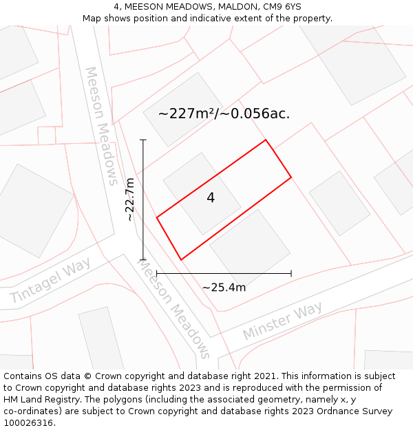 4, MEESON MEADOWS, MALDON, CM9 6YS: Plot and title map