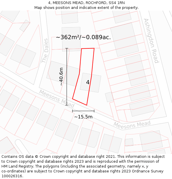 4, MEESONS MEAD, ROCHFORD, SS4 1RN: Plot and title map