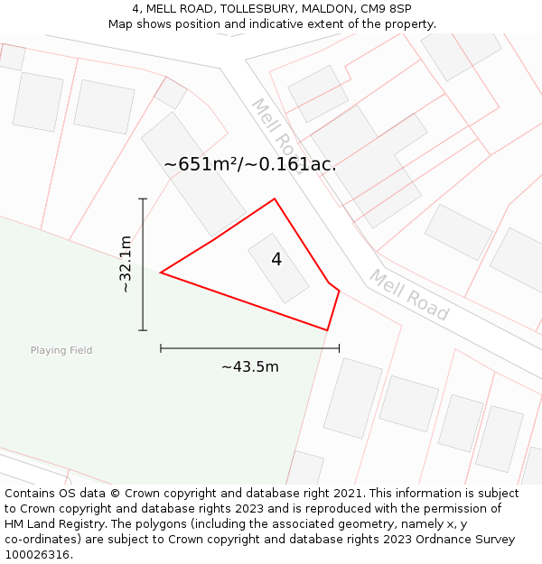 4, MELL ROAD, TOLLESBURY, MALDON, CM9 8SP: Plot and title map