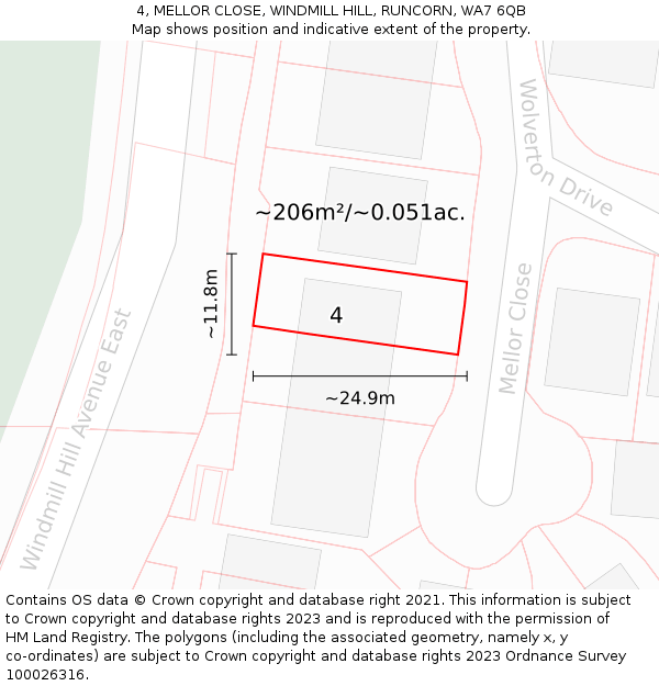 4, MELLOR CLOSE, WINDMILL HILL, RUNCORN, WA7 6QB: Plot and title map