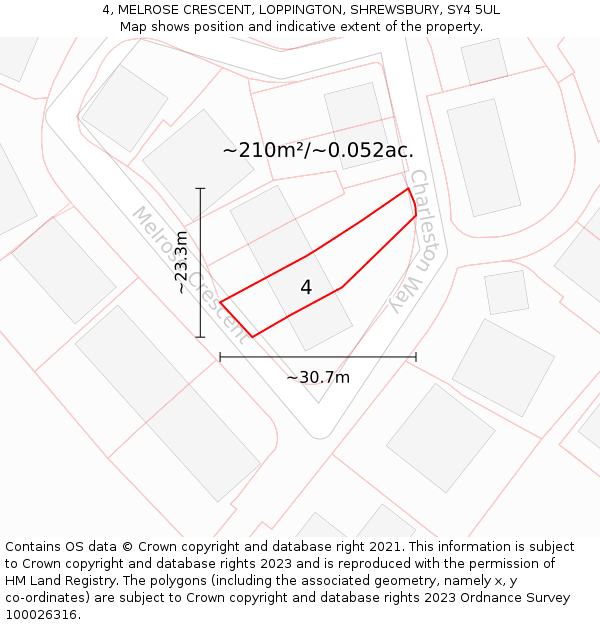 4, MELROSE CRESCENT, LOPPINGTON, SHREWSBURY, SY4 5UL: Plot and title map