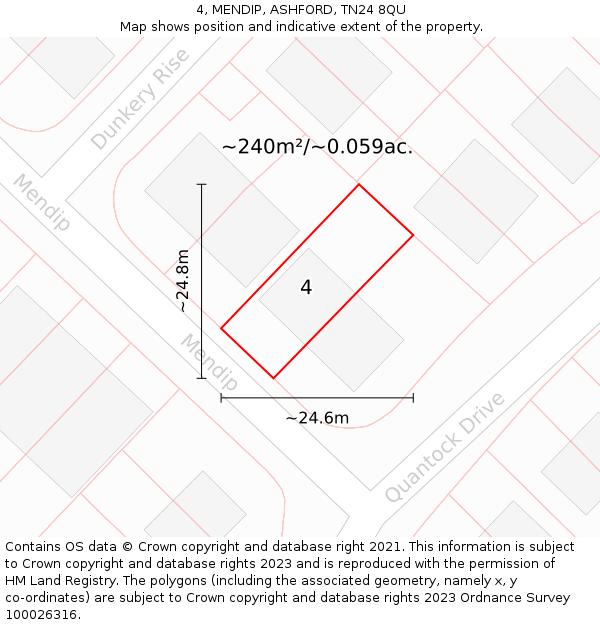 4, MENDIP, ASHFORD, TN24 8QU: Plot and title map