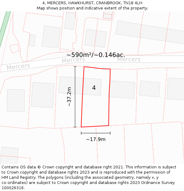 4, MERCERS, HAWKHURST, CRANBROOK, TN18 4LH: Plot and title map