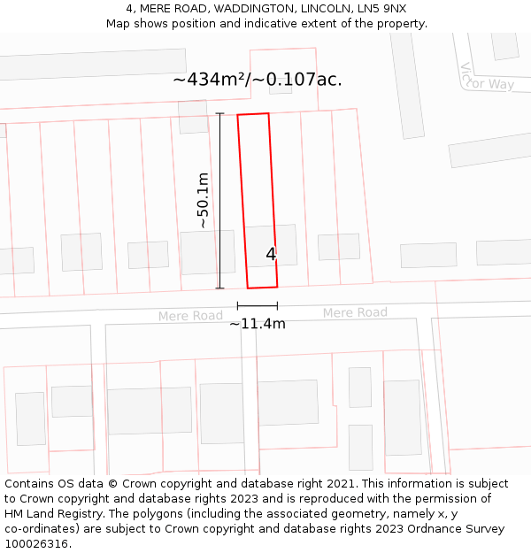 4, MERE ROAD, WADDINGTON, LINCOLN, LN5 9NX: Plot and title map