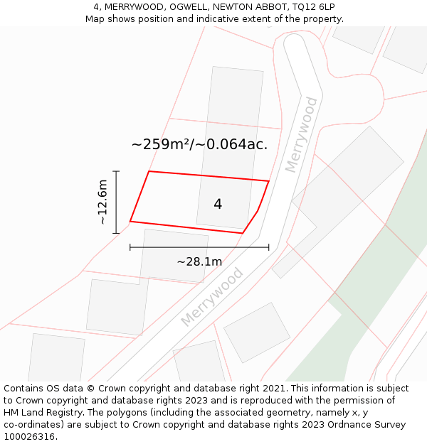 4, MERRYWOOD, OGWELL, NEWTON ABBOT, TQ12 6LP: Plot and title map