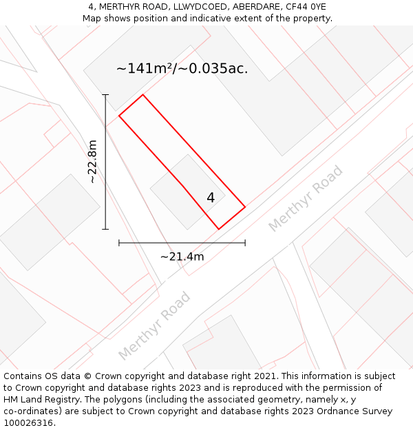 4, MERTHYR ROAD, LLWYDCOED, ABERDARE, CF44 0YE: Plot and title map