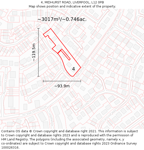 4, MIDHURST ROAD, LIVERPOOL, L12 0PB: Plot and title map