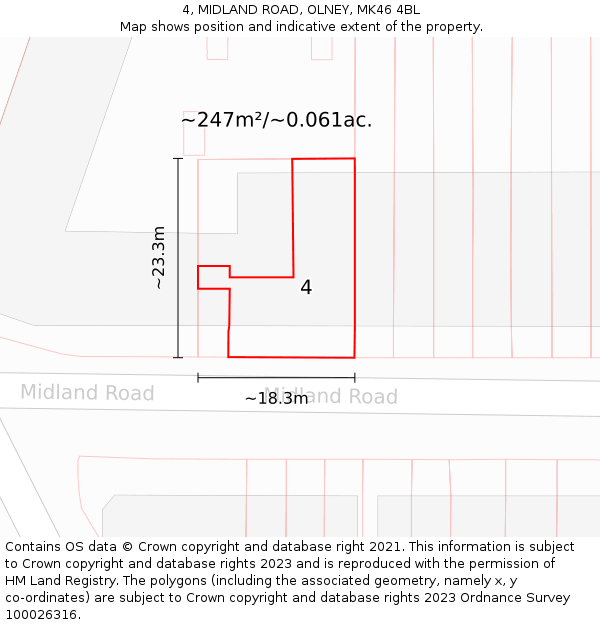 4, MIDLAND ROAD, OLNEY, MK46 4BL: Plot and title map