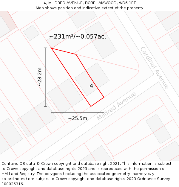 4, MILDRED AVENUE, BOREHAMWOOD, WD6 1ET: Plot and title map