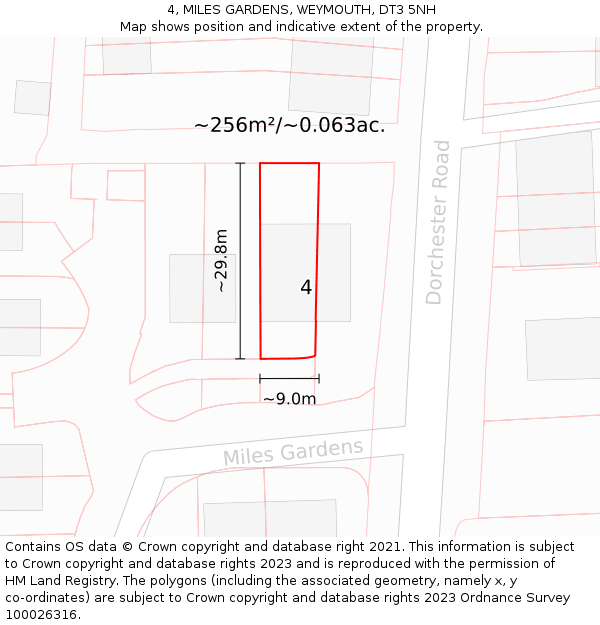 4, MILES GARDENS, WEYMOUTH, DT3 5NH: Plot and title map