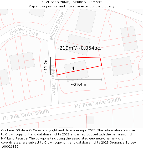 4, MILFORD DRIVE, LIVERPOOL, L12 0BE: Plot and title map