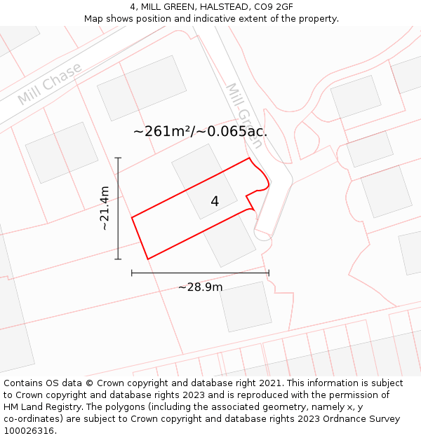 4, MILL GREEN, HALSTEAD, CO9 2GF: Plot and title map