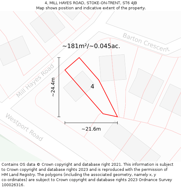 4, MILL HAYES ROAD, STOKE-ON-TRENT, ST6 4JB: Plot and title map