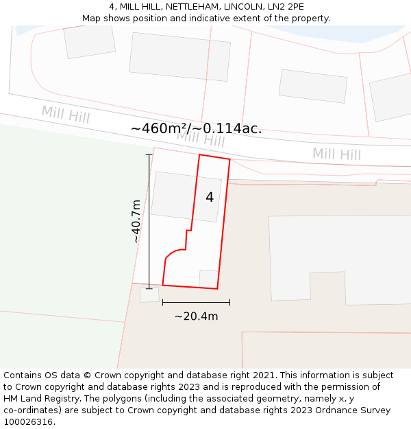 4, MILL HILL, NETTLEHAM, LINCOLN, LN2 2PE: Plot and title map