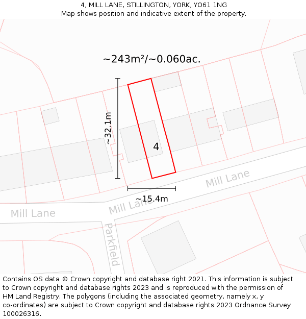 4, MILL LANE, STILLINGTON, YORK, YO61 1NG: Plot and title map