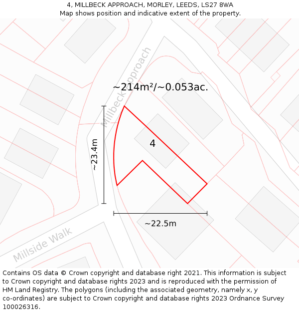 4, MILLBECK APPROACH, MORLEY, LEEDS, LS27 8WA: Plot and title map