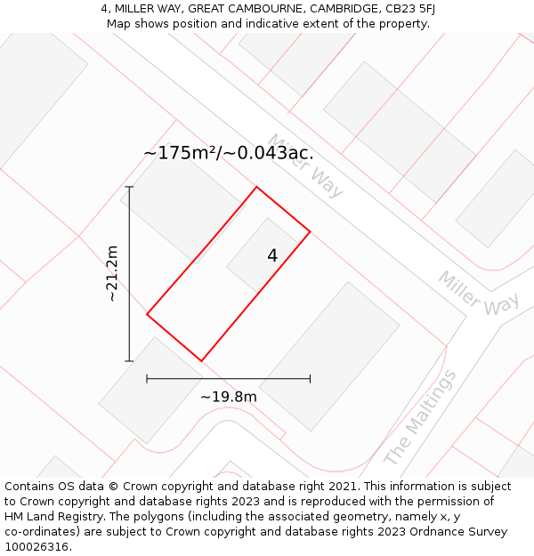 4, MILLER WAY, GREAT CAMBOURNE, CAMBRIDGE, CB23 5FJ: Plot and title map