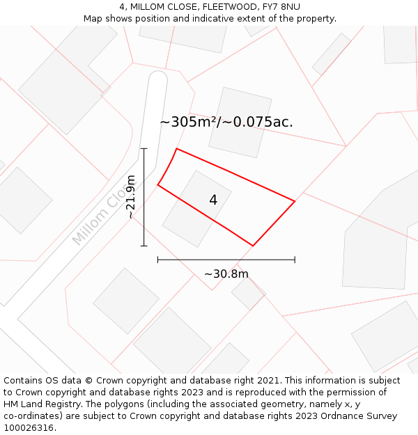 4, MILLOM CLOSE, FLEETWOOD, FY7 8NU: Plot and title map