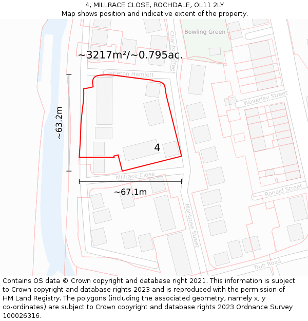 4, MILLRACE CLOSE, ROCHDALE, OL11 2LY: Plot and title map