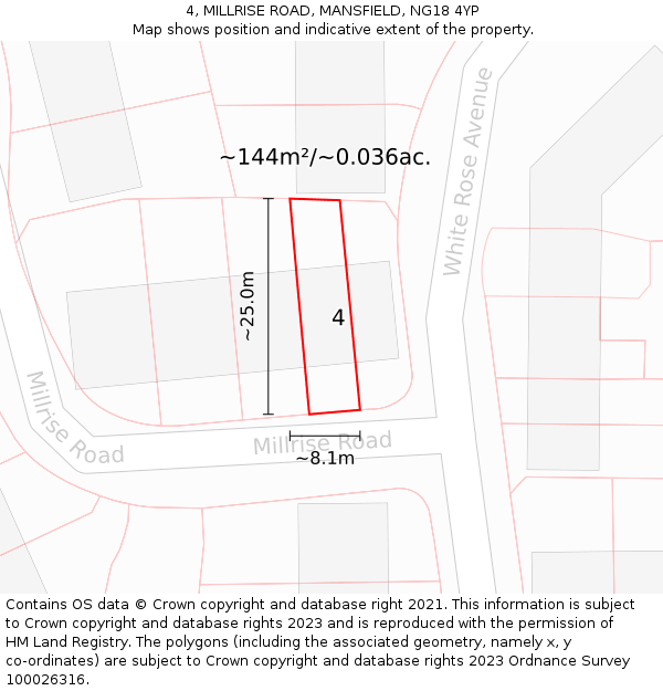 4, MILLRISE ROAD, MANSFIELD, NG18 4YP: Plot and title map