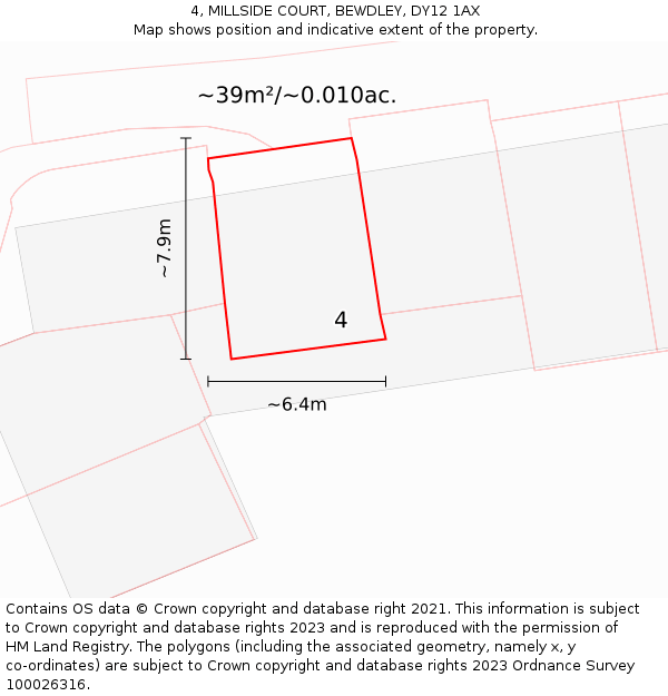 4, MILLSIDE COURT, BEWDLEY, DY12 1AX: Plot and title map