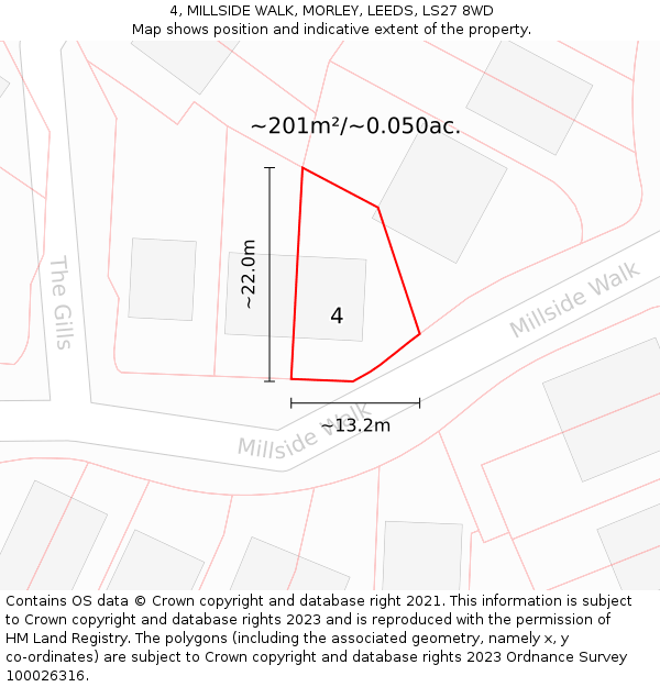 4, MILLSIDE WALK, MORLEY, LEEDS, LS27 8WD: Plot and title map