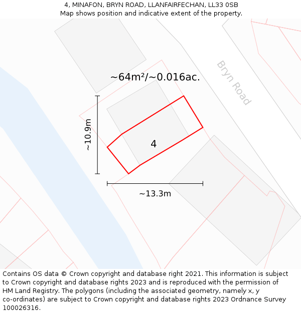 4, MINAFON, BRYN ROAD, LLANFAIRFECHAN, LL33 0SB: Plot and title map