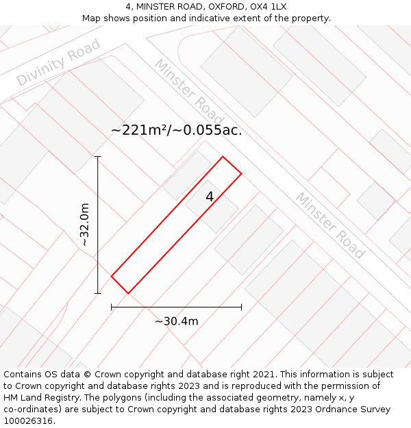 4, MINSTER ROAD, OXFORD, OX4 1LX: Plot and title map