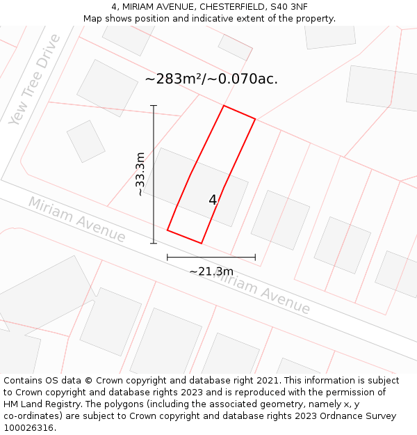 4, MIRIAM AVENUE, CHESTERFIELD, S40 3NF: Plot and title map