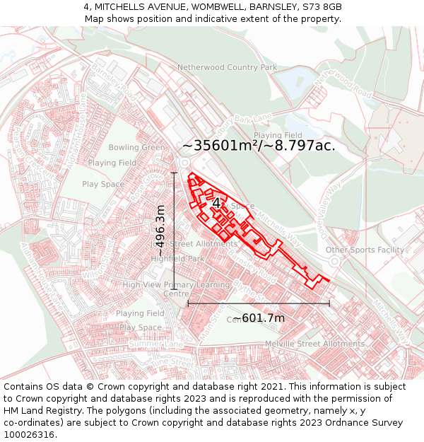 4, MITCHELLS AVENUE, WOMBWELL, BARNSLEY, S73 8GB: Plot and title map