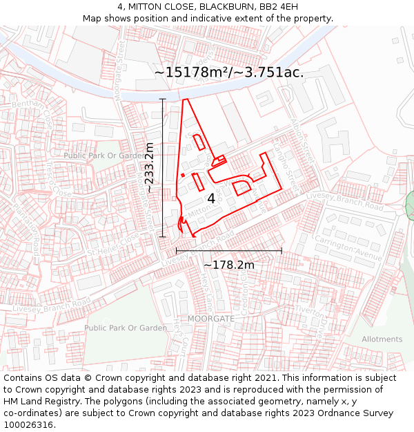 4, MITTON CLOSE, BLACKBURN, BB2 4EH: Plot and title map