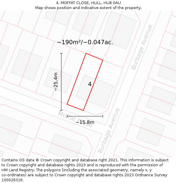 4, MOFFAT CLOSE, HULL, HU8 0AU: Plot and title map