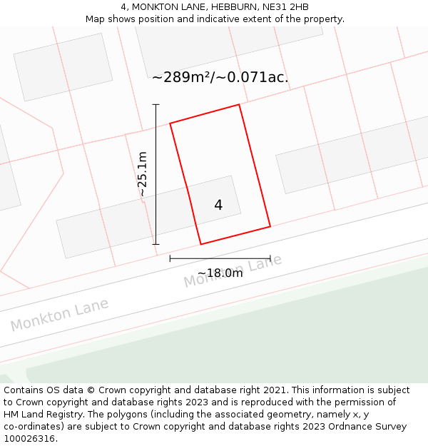 4, MONKTON LANE, HEBBURN, NE31 2HB: Plot and title map