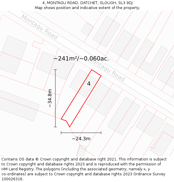 4, MONTAGU ROAD, DATCHET, SLOUGH, SL3 9DJ: Plot and title map