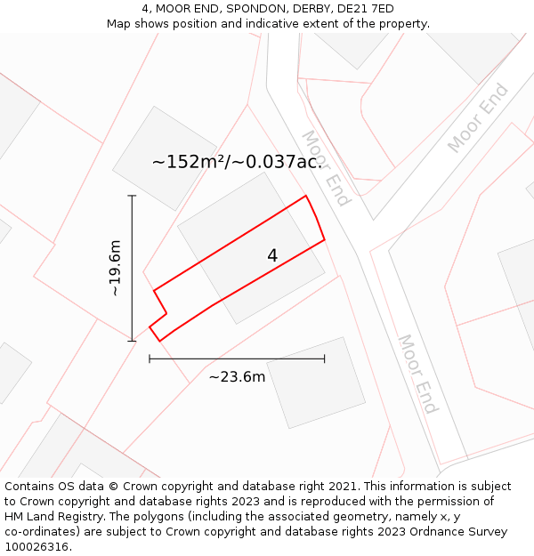 4, MOOR END, SPONDON, DERBY, DE21 7ED: Plot and title map