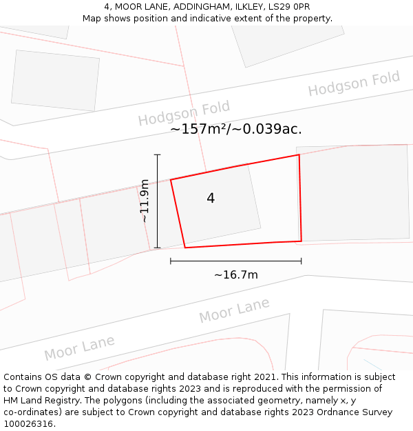 4, MOOR LANE, ADDINGHAM, ILKLEY, LS29 0PR: Plot and title map