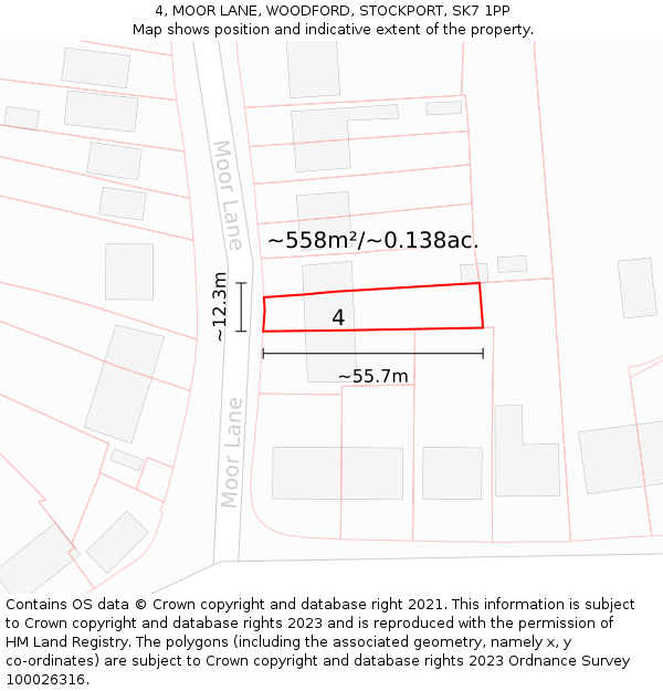 4, MOOR LANE, WOODFORD, STOCKPORT, SK7 1PP: Plot and title map
