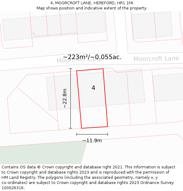 4, MOORCROFT LANE, HEREFORD, HR1 1FA: Plot and title map