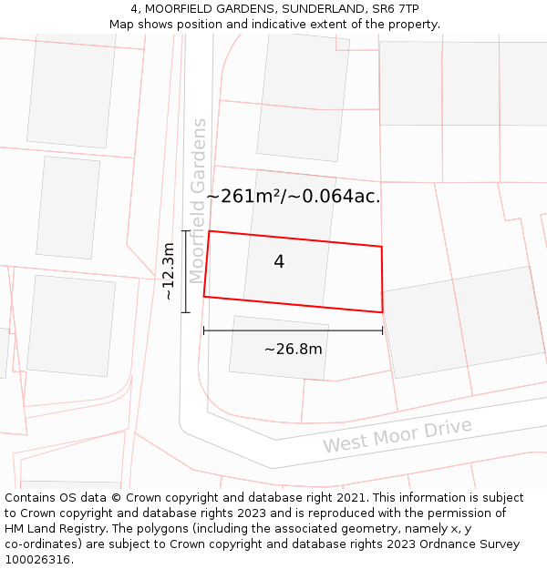 4, MOORFIELD GARDENS, SUNDERLAND, SR6 7TP: Plot and title map