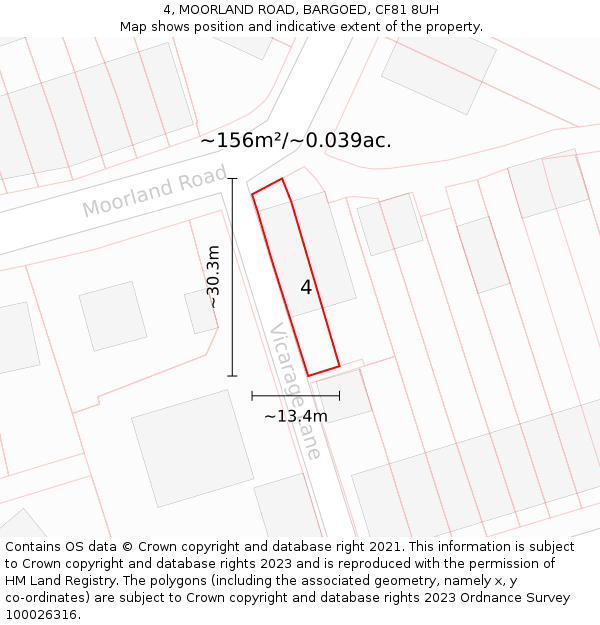 4, MOORLAND ROAD, BARGOED, CF81 8UH: Plot and title map