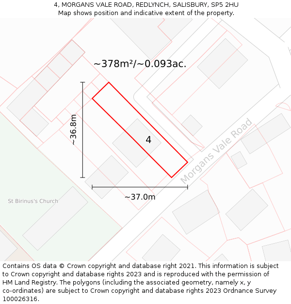 4, MORGANS VALE ROAD, REDLYNCH, SALISBURY, SP5 2HU: Plot and title map